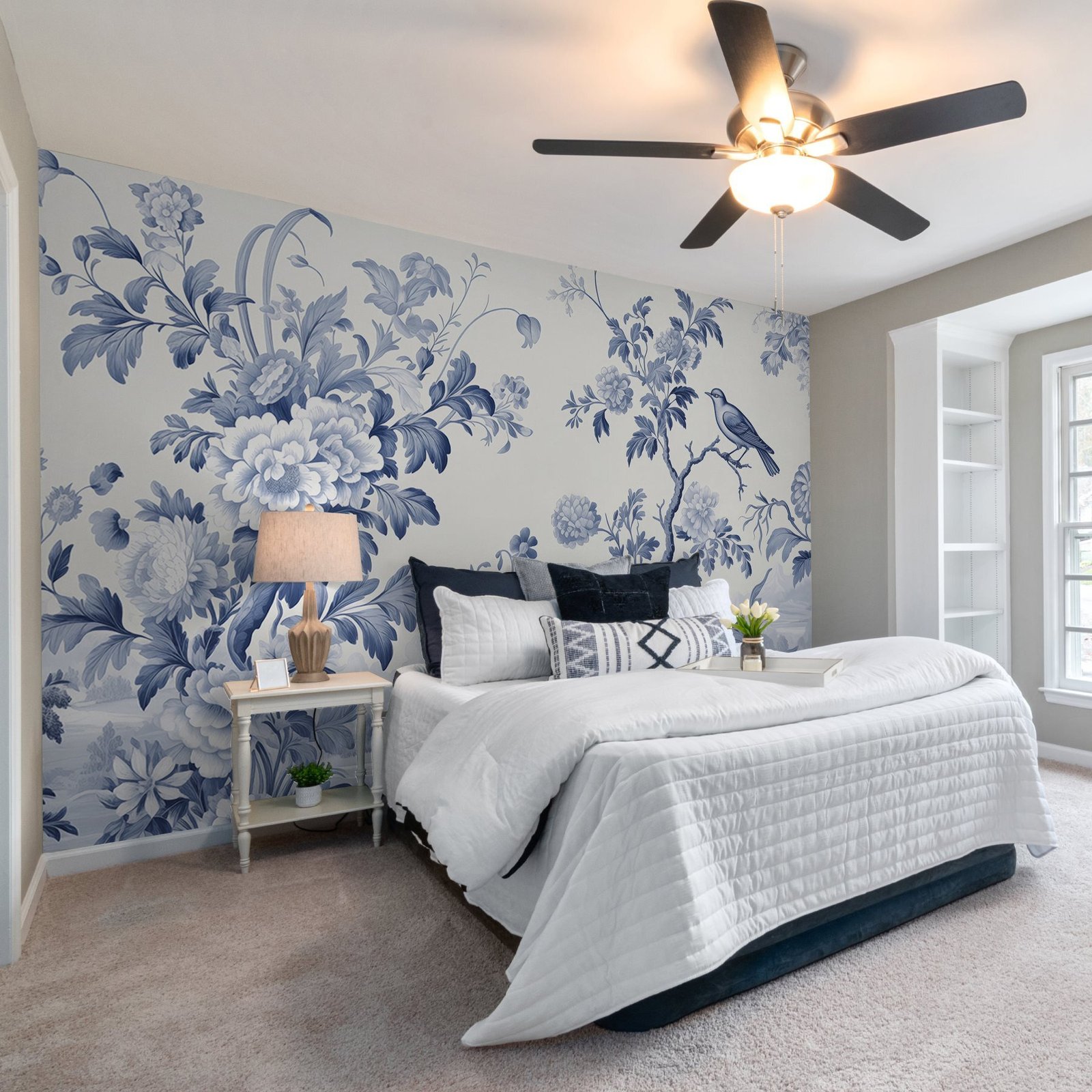 w02977pib3ms.jpg Papier peint – Fleurs bleues style porcelaine – Image 1