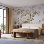 Papier peint – Fleurs beiges style porcelaine