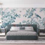 Papier peint – Fleurs turquoise style porcelaine