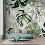 Papier peint – Feuillage tropical vert en motifs
