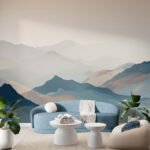 Papier peint – Montagnes superposées bleu et beige