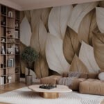 Papier peint – Feuilles beiges et brunes superposées