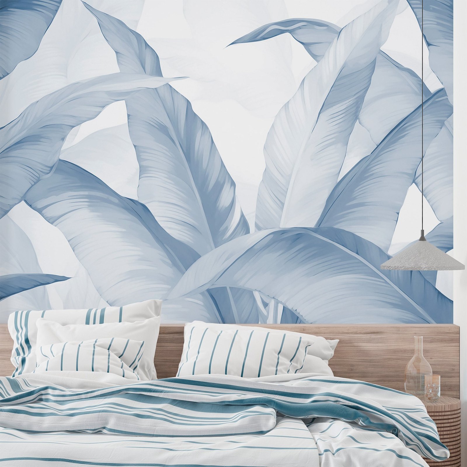 w02999v1pib78ms.jpg Papier peint – Grandes feuilles bleues en aquarelle – Image 1