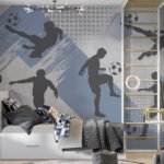 Papier peint – Silhouettes de footballeurs sur fond bleu gris
