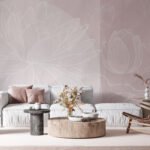 Papier peint – Fleurs blanches au trait sur fond rose