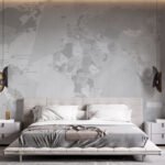Papier peint – Carte du monde grise effet patiné – W03006V1