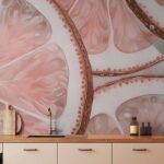 Papier peint – Tranches de pamplemousse rose