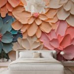 Papier peint – Fleurs multicolores effet papier découpé
