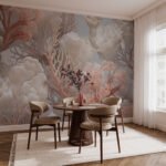 Papier peint – Fleurs sculptées aux tons rose ancien