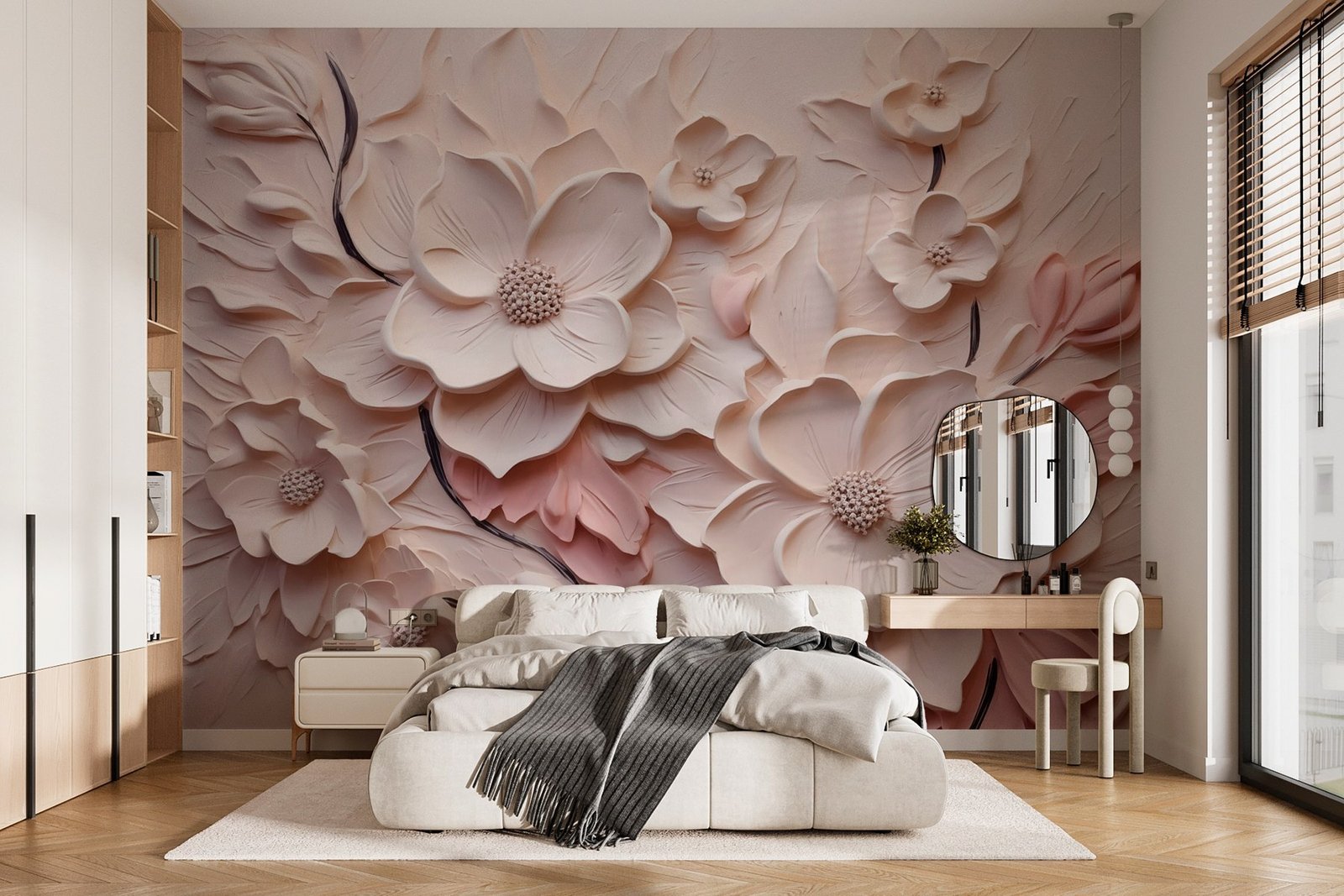 w03038pib1mr.jpg Papier peint – Fleurs roses sculptées en relief – Image 1