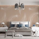 Papier peint – Plumes blanches sur fond beige