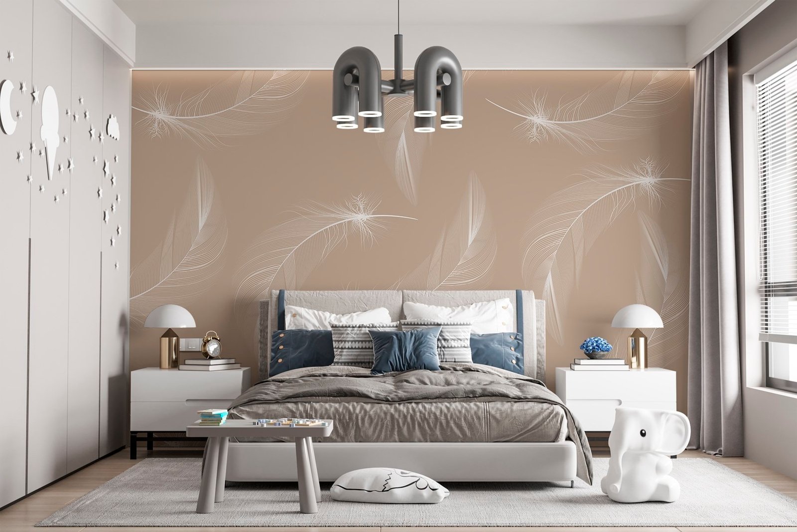 w03043v3pir4mr.jpg Papier peint – Plumes blanches sur fond beige – Image 1