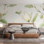 Papier peint – Magnolias blancs et feuilles vertes
