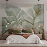 Papier peint – Feuilles vertes et beiges en transparence