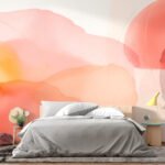 Papier peint – Aplats aquarellés orange et corail