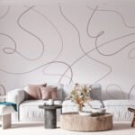 Papier peint – Lignes continues grises sur fond rose