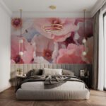 Papier peint – Fleurs roses et rouges stylisées