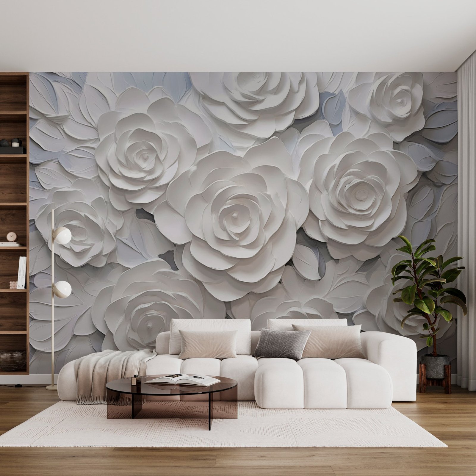 w03070pig19ms.jpg Papier peint – Roses blanches sculptées en relief – Image 1