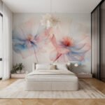 Papier peint – Fleurs roses et bleues en transparence