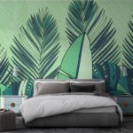 Papier peint – Palmes graphiques vertes et bleues
