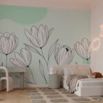 Papier peint – Tulipes au trait sur aplats pastel