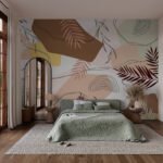 Papier peint – Feuillages graphiques et formes pastel