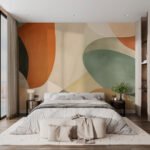 Papier peint – Formes organiques orange et vert