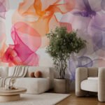 Papier peint – Fleurs transparentes orange, rose et violet