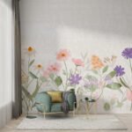 Papier peint – Fleurs champêtres multicolores sur fond clair