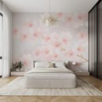 Papier peint – Petites fleurs roses et blanches