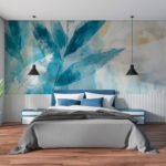 Papier peint – Grandes feuilles bleu canard