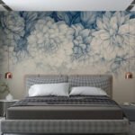 Papier peint – Grandes fleurs bleues au trait