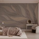 Papier peint – Grande feuille dorée sur fond brun