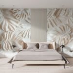 Papier peint – Feuilles tropicales blanches en relief