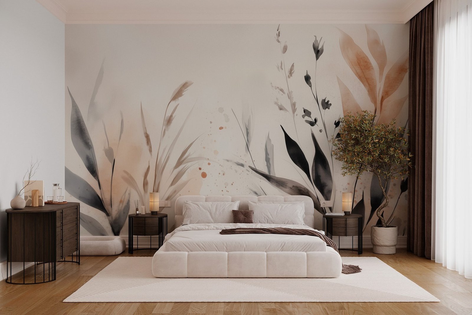w03120pib4r.jpg Papier peint – Feuillages beige et noir – Image 1
