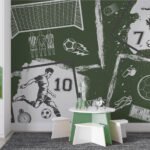 Papier peint – Motifs de football blancs sur fond vert