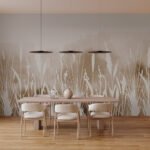 Papier peint – Graminées blanches sur fond beige