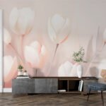 Papier peint – Tulipes roses et blanches en transparence