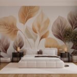 Papier peint – Feuilles orange et brunes en transparence