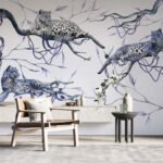 Papier peint – Léopards bleus sur lianes