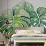 Papier peint – Grandes feuilles de monstera vert clair
