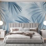 Papier peint – Palmes bleues sur fond clair