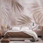 Papier peint – Palmes beige rosé sur fond clair
