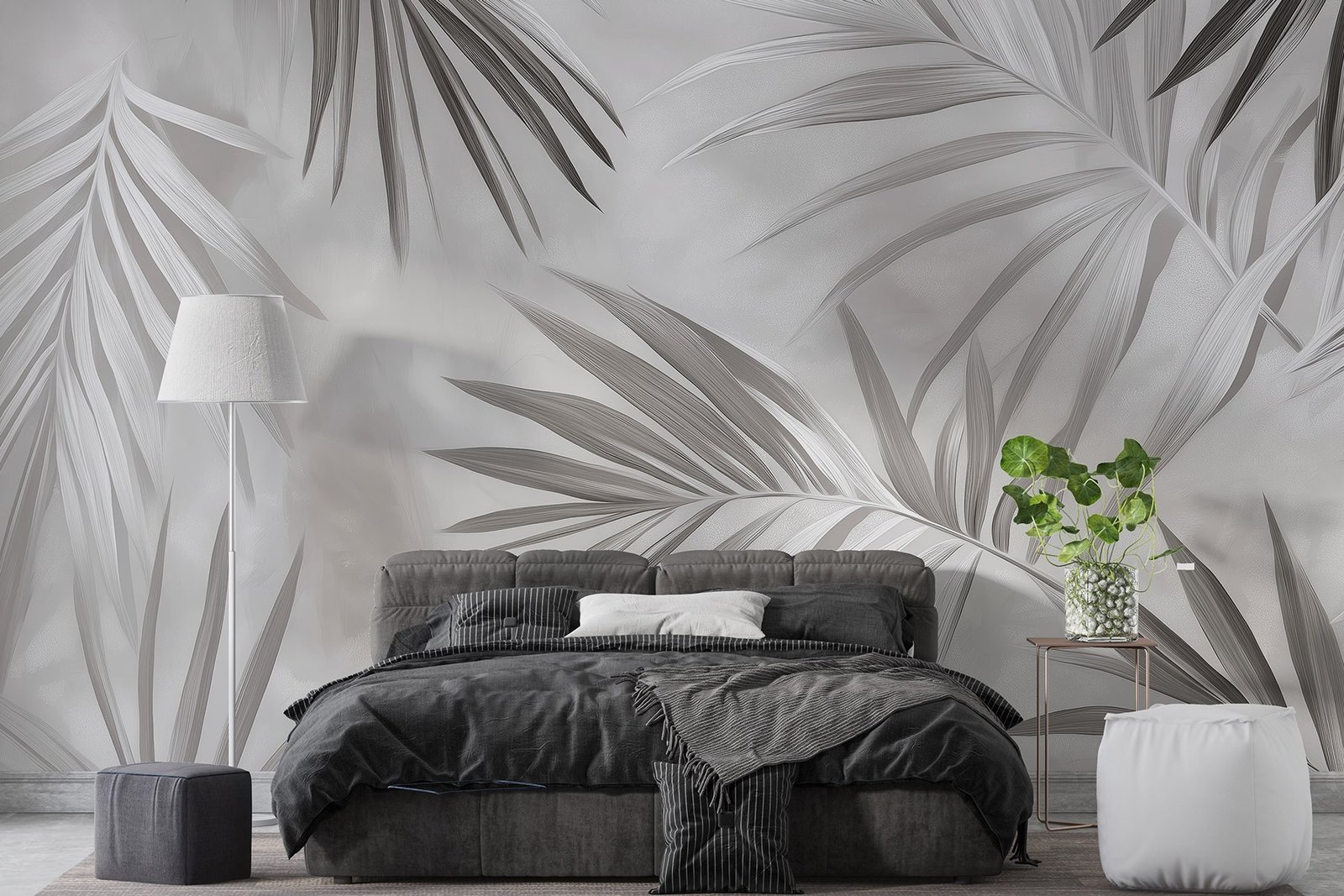 w03153v4pib11r.jpg Papier peint – Palmes grises sur fond blanc – Image 1