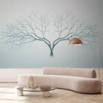 Papier peint – Arbre nu au trait vert grisé