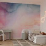 Papier peint – Nuages aquarellés roses et bleus