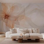 Papier peint – Grande fleur beige en transparence