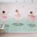 Papier peint – Trois petites danseuses en robes roses
