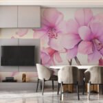 Papier peint – Fleurs roses en gros plan