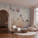Papier peint – Fleurs champêtres séchées sur fond beige